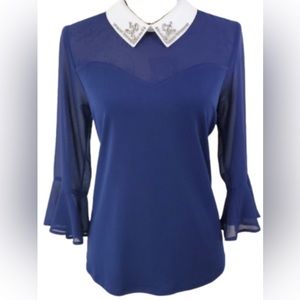 Faith and Joy Jewel Collared Bell Sleeve Blouse